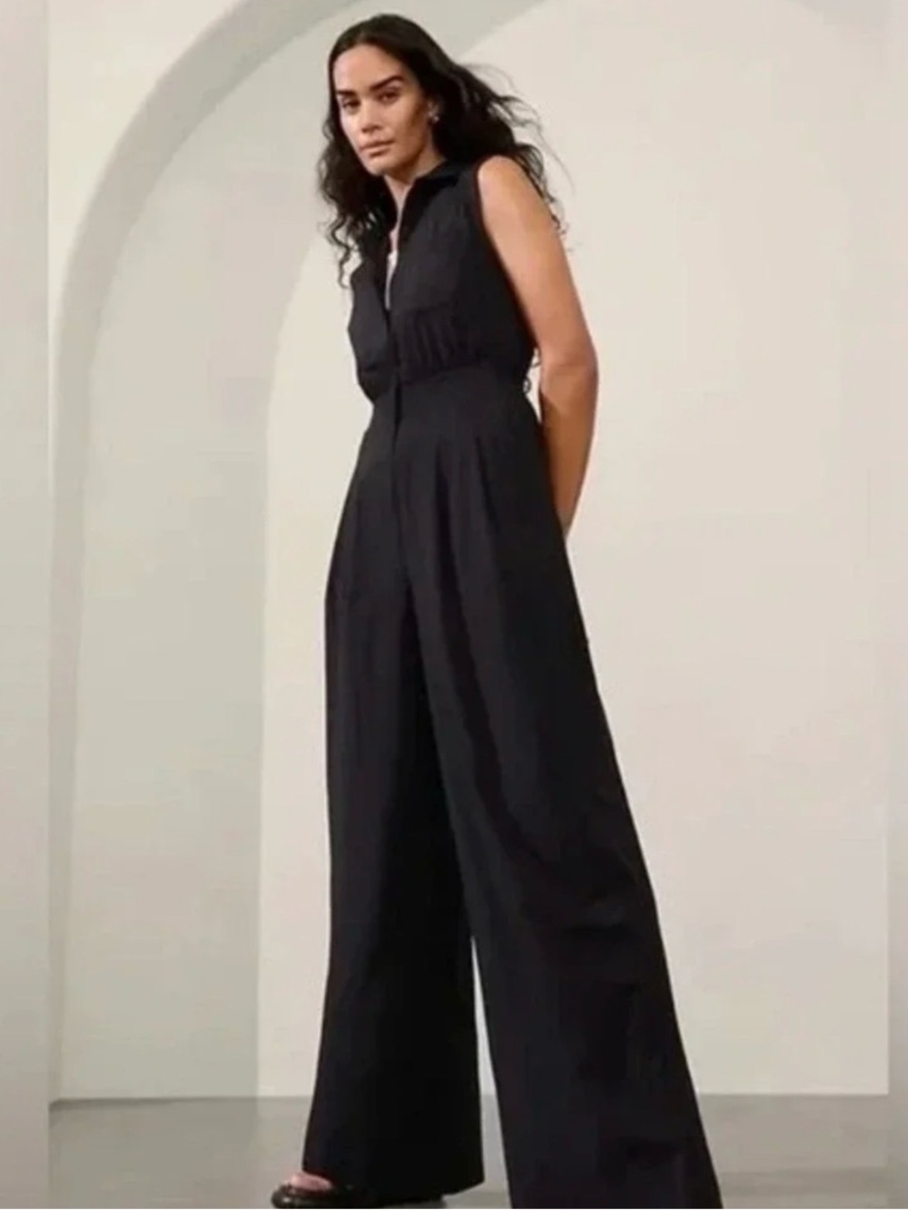 Athleta Brooklyn Heights Wide Leg Jumpsuit Black With Pockets Plus Size 14